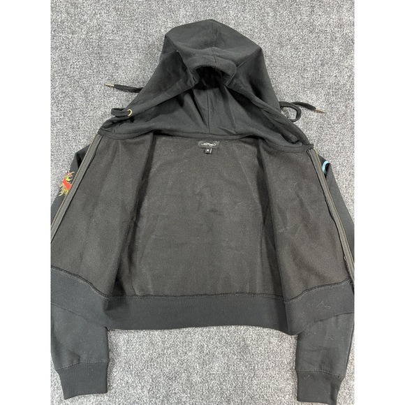 Ed Hardy Hoodie Womens Medium Black Cropped Floral Phoenix Tattoo Full Zip - Picture 10 of 15